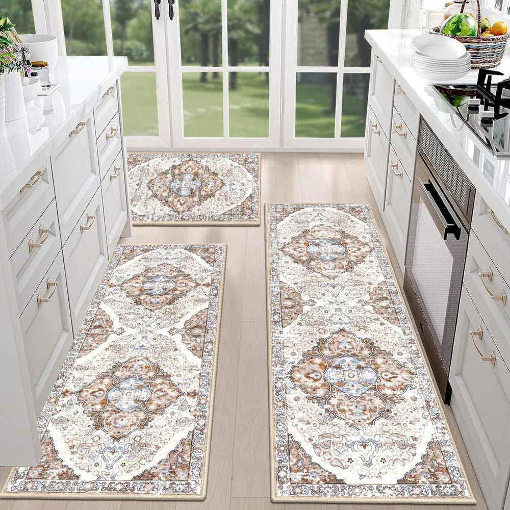 Boho Chic: Washable Non-Slip Kitchen Rug Set
