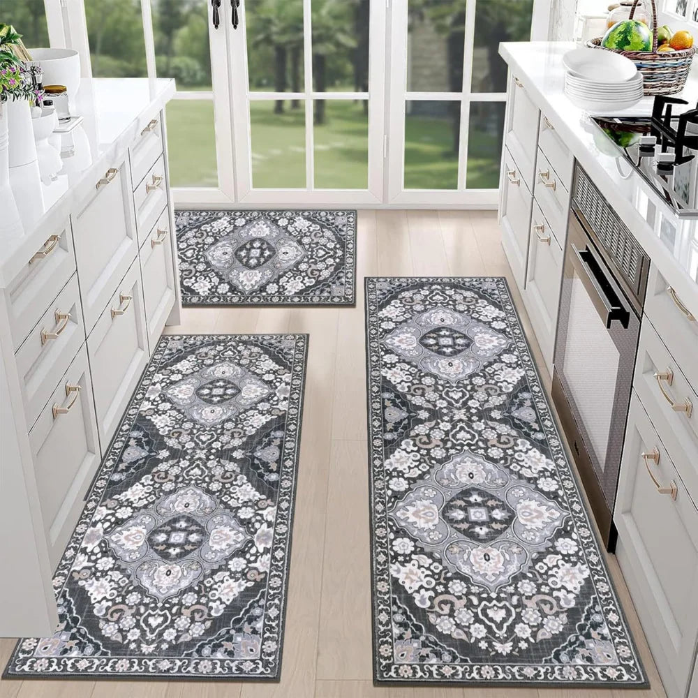 Boho Chic: Washable Non-Slip Kitchen Rug Set