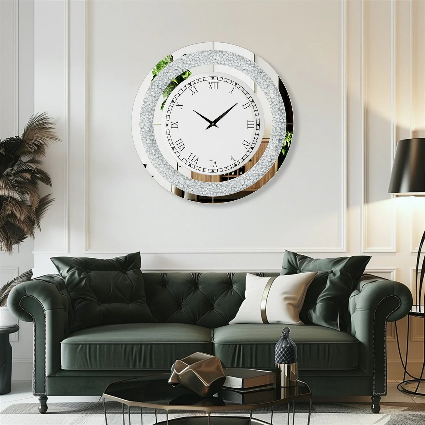 Bling Silver Mirrored Wall Clock – Glam Sparkle Diamond Style for Luxe Home Décor