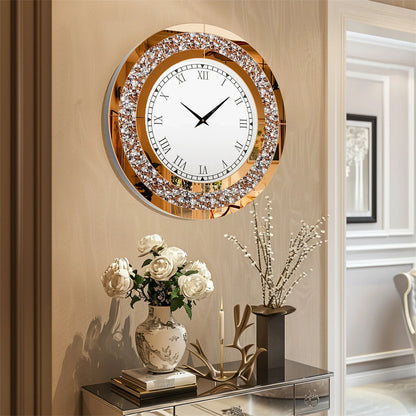 Bling Silver Mirrored Wall Clock – Glam Sparkle Diamond Style for Luxe Home Décor