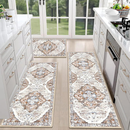 Boho Chic: Washable Non-Slip Kitchen Rug Set