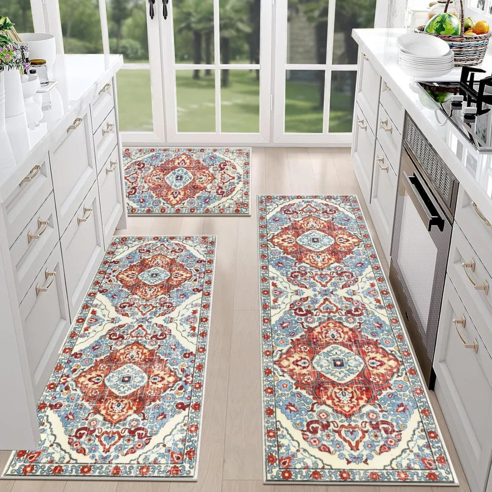 Boho Chic: Washable Non-Slip Kitchen Rug Set