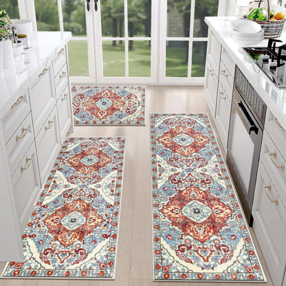 Boho Chic: Washable Non-Slip Kitchen Rug Set