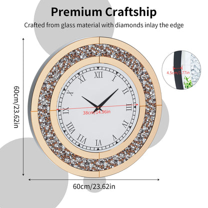 Bling Silver Mirrored Wall Clock – Glam Sparkle Diamond Style for Luxe Home Décor